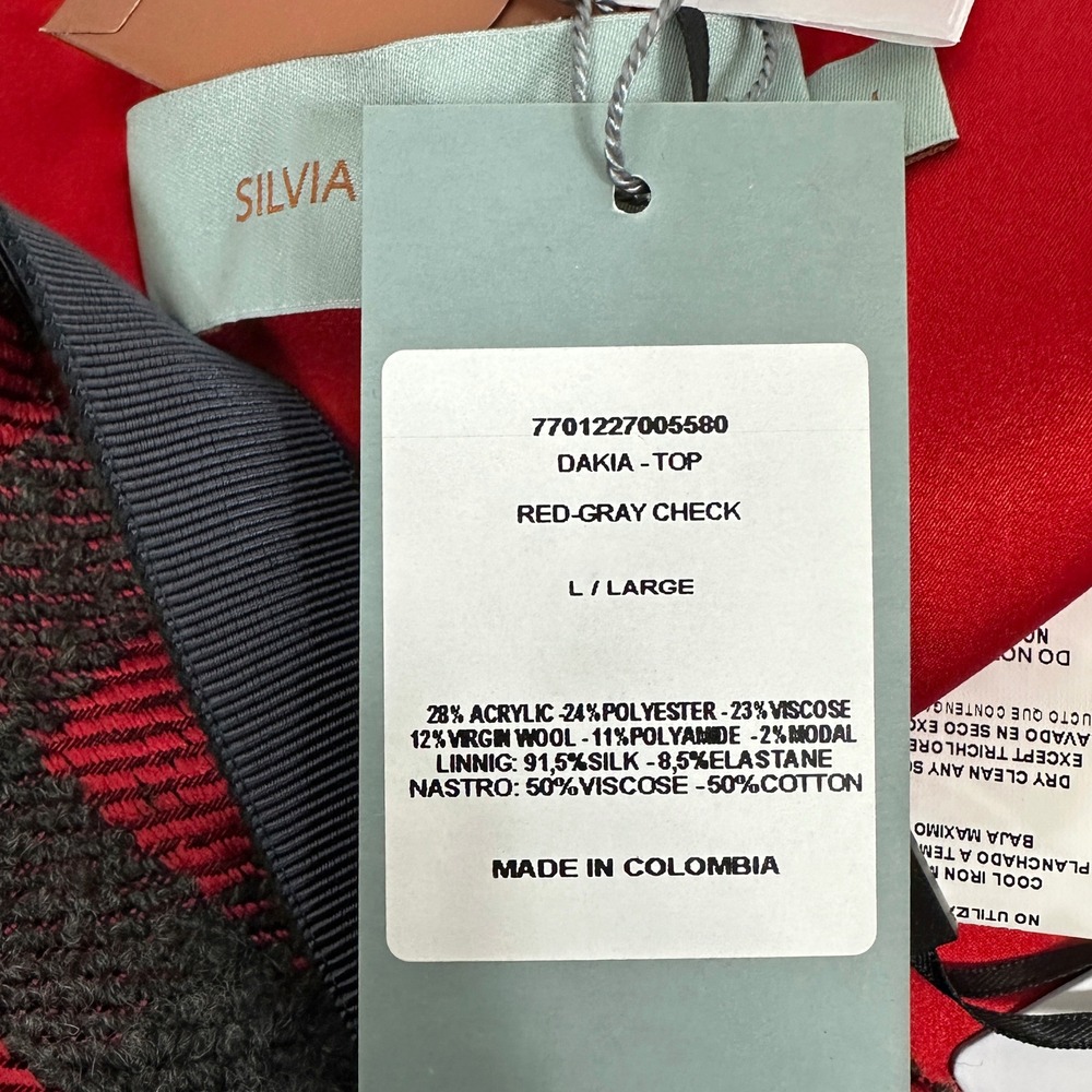 Silvia Tcherassi Dakia Top and Delaney Skirt Set Red Gray Plaid Wool Blend L - Picture 8 of 9